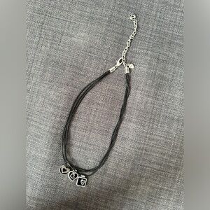 Brighton Cord Reversible Token Charm Black Stainless Silver Cord Necklace 15-18”